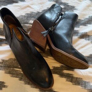 Sofft Black Leather Ankle Booties with Wooden Heel